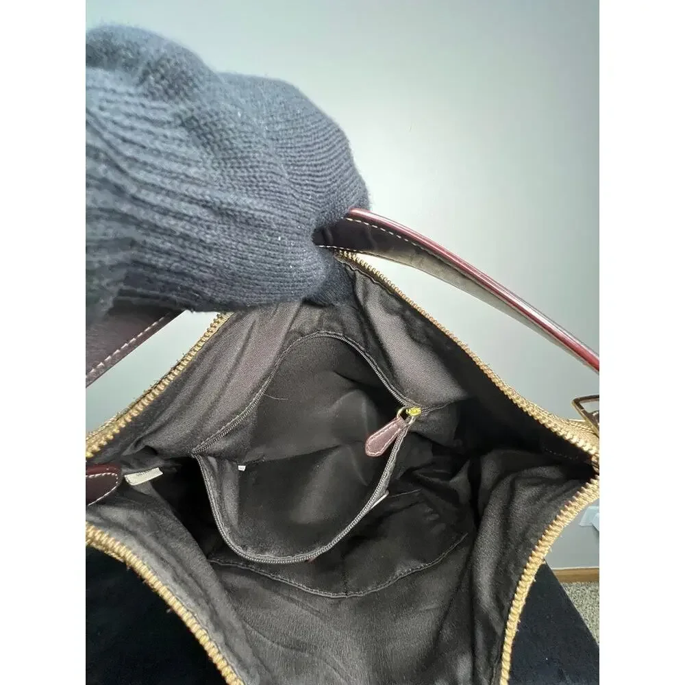 Coach F55365 Signature Canvas Zip Hobo Shoulder Bag Khaki Brown Leather Trim